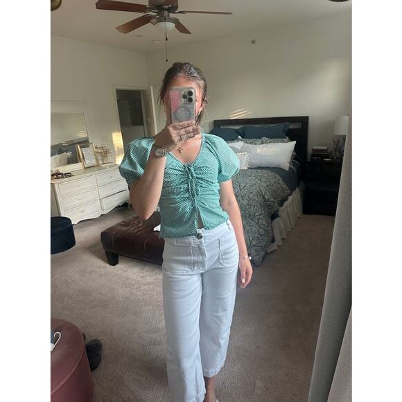 LISA SAYS GAH Green White Striped 100% Cotton Short Sleeve Margaret Top Size XS - Picture 11 of 12